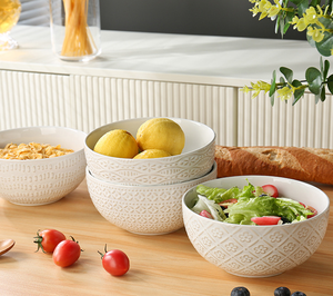 High-End 4-Piece Embossed Porcelain Bowl <b>Set</b> <b>6</b>-Inch 7-Inch Underglaze Colored Soup Bowls Eco-Friendly <b>for</b> Style Home - Product Image 2