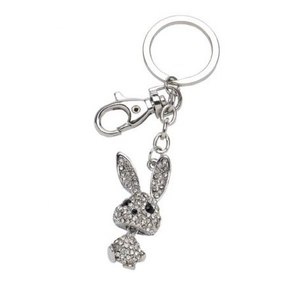 Portachiavi con coniglietto in cristallo, ciondolo con strass tono argento, regalo per donna - Product Image 1
