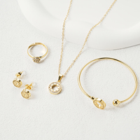 Ensemble de bijoux HanHan Hello Kitty entièrement serti de zirconiums et bague ouverte, ensemble de bijoux pour enfants, dessin animé, chaton mignon