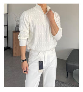 Pull Slouchy avancé pour hommes, pull <span class=keywords><strong>chic</strong></span> à manches longues et à fermeture éclair à <span class=keywords><strong>col</strong></span> <span class=keywords><strong>roulé</strong></span> blanc, saison d'automne - Product Image 2