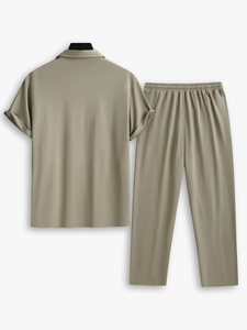 Abito da uomo con Design personalizzato estivo Smart Casual a due pezzi monopetto con Texture composta da pantaloni e camicia - Product Image 3