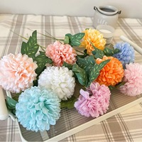 Fleur artificielle en soie en gros, chrysanthème boule 29 cm à tige courte, fausse pompon pour la décoration de la maison, des événements et de la vente au détail, vente en gros