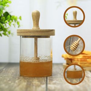 Supporto in vetro per vaso di miele moderno all'ingrosso con bastoncino di mestolo in legno e coperchio in legno per barattolo di miele in vetro da cucina di casa - Product Image 2