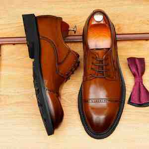 Chaussures habillées en cuir pour homme, style automne, souples et confortables, type Oxford décontractées à lacets, style britannique - Product Image 3