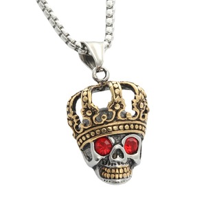 Colgante de calavera de acero inoxidable con corona y ojos rojos, colgantes temáticos para hombre, estilo retro punk - Product Image 5