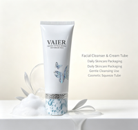 Tube cosmétique blanc compressible 100 ml, tube vide pour soins de la peau avec bouchon à vis marbré bleu et anneau décoratif argenté pour nettoyant visage