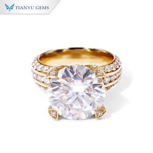 Tianyu-anillo de compromiso de oro amarillo, gemas de estilo Retro, tamaño grande, 8 quilates, Diamante de moissanita incoloro 14K, Au585 - Product Image 2