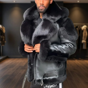 2023 Women's High-End Leather <b>Coat</b> Black XL Thickened Plush Fur Collar & Hood - Product Image 3
