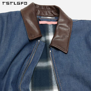 OEM giacca da camionista alla moda in pelle con colletto oversize corta in <span class=keywords><strong>Denim</strong></span> capospalla da uomo in cotone 100% - Product Image 5