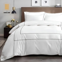 Ensemble de housse de couette et de draps en tissu rayé satiné pour hôtel, 4 pièces, respirant, doux, lavable, en polyester, pour la maison et l'hôtel