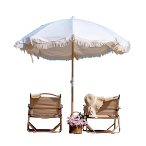Oferta Especial Sombrilla de Lona para Playa, Cabaña de Playa Cuadrada, Tienda Instantánea con Borlas, Parasol de Madera para Jardín Exterior con Flecos - Product Image 5