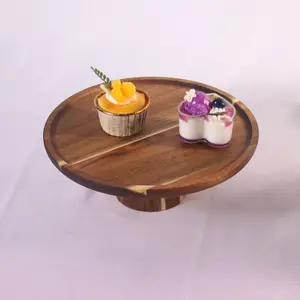 Soporte de madera de Acacia para pastel, bandeja de madera sólida para servir pasteles, bandeja de exhibición para pastel, bandeja de servicio de postre para boda