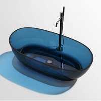 Baignoire moderne de luxe en résine transparente, baignoire autoportante en résine transparente, surface solide pour hôtel, intérieur avec robinet