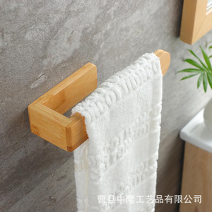 Porte-serviettes mural en bambou et bois pour salle de bain, support pour serviettes de toilette et de bain, porte-essuie-tout et porte-serviettes de cuisine - Product Image 2