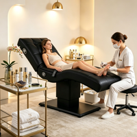 Lit d'extension de cils électrique de luxe à 2 moteurs, en PU blanc, avec dossier réglable en hauteur, pour spa facial, base en acier inoxydable