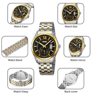 Montre à quartz de haute qualité avec logo personnalisé OEM, bracelet en acier inoxydable, boîtier étanche 3 ATM, argenté, pour homme, vente en gros, aiguilles romaines