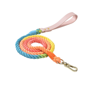 Correas y collares mixtos de cuero de vaca y Cuerda de algodón de lujo para mascotas, arnés para caminar para perros de estilo sólido - Product Image 4