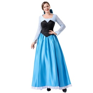 Disfraz de Princesa Ariel de la Sirenita para Mujer Adulta, Vestido Azul de Manga Larga con Lazo para Fiesta - Product Image 3