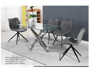 Yüksek kalite modern tasarım paslanmaz çelik yemek masası cam yemek masası seti dikdörtgen yemek odası oturma odası mobilya