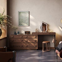 Coiffeuse couleur noyer en bois massif avec miroir éclairé par LED Coiffeuse de maquillage extensible pour meubles de chambre à coucher pour appartements