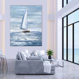 現代の手作り抽象帆船海景画キャンバスアート波の風景手描き油絵高品質木製フレーム壁掛けアート - Product Image 6