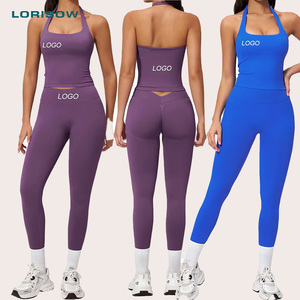Ensembles de yoga sportifs LORISOW <span class=keywords><strong>pour</strong></span> femmes, débardeurs de course à dos nu, leggings de fitness taille haute sans couture, ensembles 2 pièces, logo personnalisé - Product Image 1