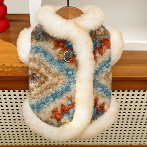 Chaleco tipo cárdigan para mascotas Weiwang, diseño Fair Isle, doble capa, forro polar, ropa de abrigo para perros Bichón Frisé y Teddy - Product Image 5