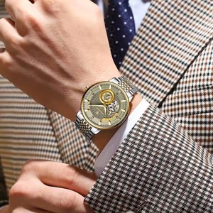 POEDAGAR Montre-bracelet de luxe pour homme, lumineuse, avec tourbillon ajouré, en acier inoxydable, mécanique automatique, Reloj - Product Image 3