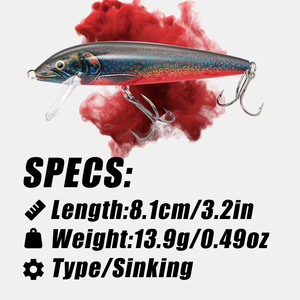 Señuelo de Pesca B&U JT38 de 81 mm y 13.9 g, Hundimiento Completo en la Columna de Agua, Tecnología de Impresión 3D, para Pesca de Lubina, Trucha y Perca en Agua Salada y Dulce - Product Image 2