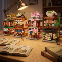 Ensemble de 4 blocs de construction de magasins de rue japonais, Onsen, Ramen, Kimono, Maison de thé, modèle en briques, décoration DIY, cadeau