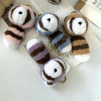 Porte-clés en peluche douce en forme de petit raton laveur et de panda à longue queue en vraie fourrure de lapin Rex, modèle 3D, accessoire de marque EASYA