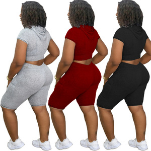 Pantaloni sportivi a manica corta e felpa <span class=keywords><strong>con</strong></span> cappuccio più pantaloncini da motociclista in tinta unita in cotone 3XL abbinati Set di pantaloncini da motociclista completi Set due pezzi - Product Image 2
