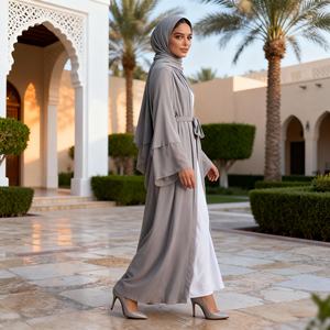 High Quality <b>Plain</b> Polyester Simple Casual Fashion <b>Abaya</b> Dress for Muslim Women Wholesale from China - Product Image 4
