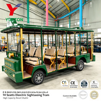 Tramway électrique vintage 14 places certifié CE, train touristique sans rails avec éclairage LED personnalisé pour village, station balnéaire, parc paysager