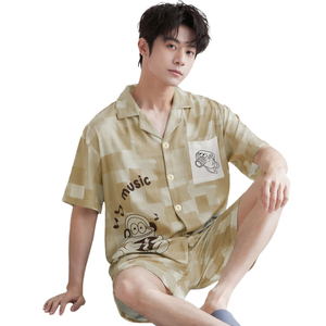 Leichte Sommer-Kurzarm-Shorts-Pyjamas für Jungen und Teenager mit Kragenjacke. - Product Image 1