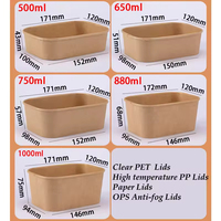 Groothandel op maat gemaakte 500ml 650ml 750ml 1000ml wegwerp voedselcontainers rechthoekige kraft papieren fruitsalade schaal met deksels