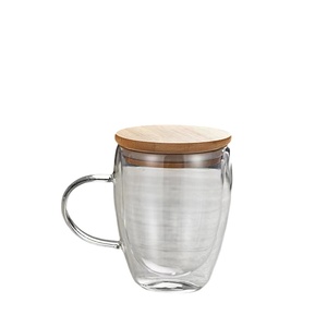 L 350ml isolato tazze da caffè in <span class=keywords><strong>vetro</strong></span> a <span class=keywords><strong>doppia</strong></span> <span class=keywords><strong>parete</strong></span> trasparente <span class=keywords><strong>tazza</strong></span> da tè con manico in bambù all'ingrosso tazze da caffè - Product Image 2