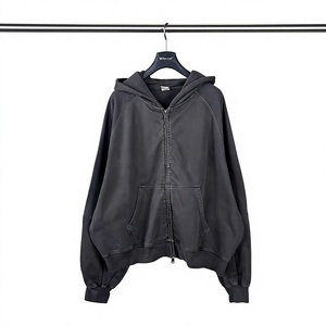 Sweats à capuche zippés unisexe vierges en gros 480 g/m² 100 % coton Hiver Coupe Boxy Streetwear Délavé à l'acide - Product Image 4