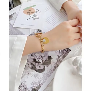 Stainless Steel Heart Bracelet for Women, <b>Titanium</b> Steel 18K Gold Personalized OT Buckle Bracelet for Women Fashion Jewelry - Product Image 5