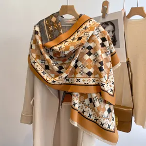 Hot Sell New Stylish Winter Warm Imitate Wool Scarves For Women Heart Star Pattern Cashmere Shawl Double Sided Pashmina Mufflers
