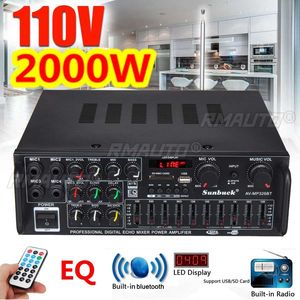 110V บลูทูธเครื่องขยายเสียง 2 ช่องเครื่องเสียงรถยนต์สเตอริโอซับวูฟเฟอร์เครื่องขยายเสียงเครื่องขยายเสียง USB SD พร้อมรีโมท - Product Image 1
