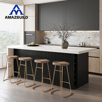 AMAZBUILD Unité de cuisine et salle à manger de luxe, style Shaker, en PVC, menuiserie complète, armoires de cuisine modulaires en acrylique, personnalisées, modernes, avec plan de travail en pierre de quartz