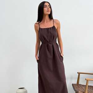 Vestido Maxi <span class=keywords><strong>Afina</strong></span> OEM ODM, Mezcla de Algodón y Lino, Lazos Ajustables - Product Image 1