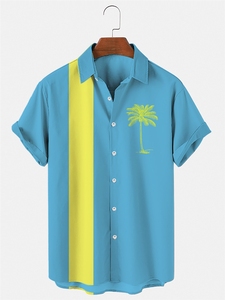 Campione gratuito Summer Fashion Button men's Hawaiian Coconut Tree Print camicie di <span class=keywords><strong>lino</strong></span> larghe Beach Tops Street Casual Camisa - Product Image 5