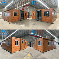 Maison mobile préfabriquée moderne en bois grainé de 20 pieds ou 40 pieds, prête à l'emploi, avec cuisine et salle de bain, maison conteneur extensible