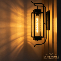 Lanterne murale LED extérieure E27 étanche en fer et verre, style vintage, haute, pour entrée de villa, couloir, escalier, cour