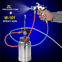 Pulvérisateur 2L Outil de Peinture pistolet W101 avec Pot sous Pression, Aérographe, Tuyau de Fluide et Réservoir de Pression pour Peinture