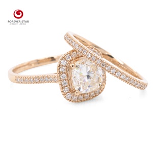 Anelli di Fidanzamento in Oro Rosa 14K con Moissanite Taglio <span class=keywords><strong>Cushion</strong></span> Colore D <span class=keywords><strong>2</strong></span> Carati con <span class=keywords><strong>Halo</strong></span> Produzione all'Ingrosso - Product Image 2