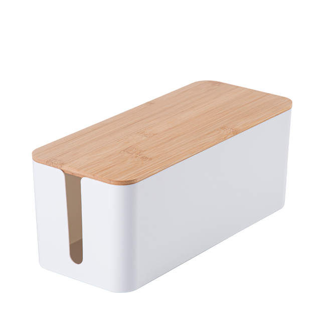 Cable Management Box Cable Clips Wire Organiser Socket Bamboo Lid Power Strips Cable Management Box for Hiding