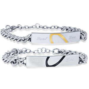 European American Style Minimalist <b>Titanium</b> Steel Couple Heart Bracelet Black Gold Color Gift for Qixi Festival Unisex Jewelry - Product Image 1